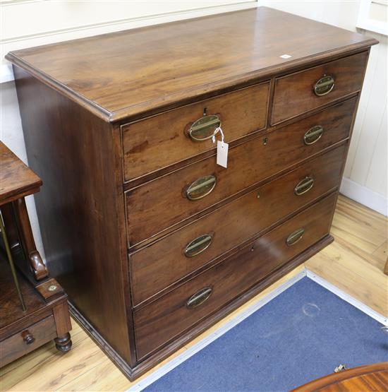 A George III mahogany chest of drawers (lacking bracket feet) width 111cm
